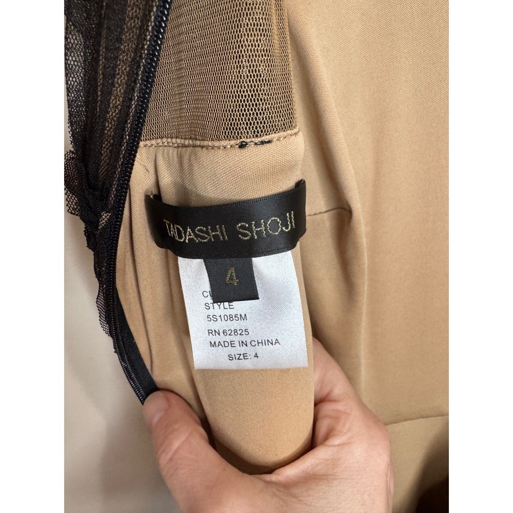 Tadashi Shoji Black Gold Rosette Tulle Cocktail Dress sz 4 - Picture 6 of 7